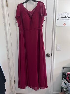Elegant Burgundy Flutter Sleeve Maxi Dress - Women